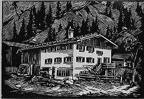 Woodcut of the House Tannheimer in Hinterstein